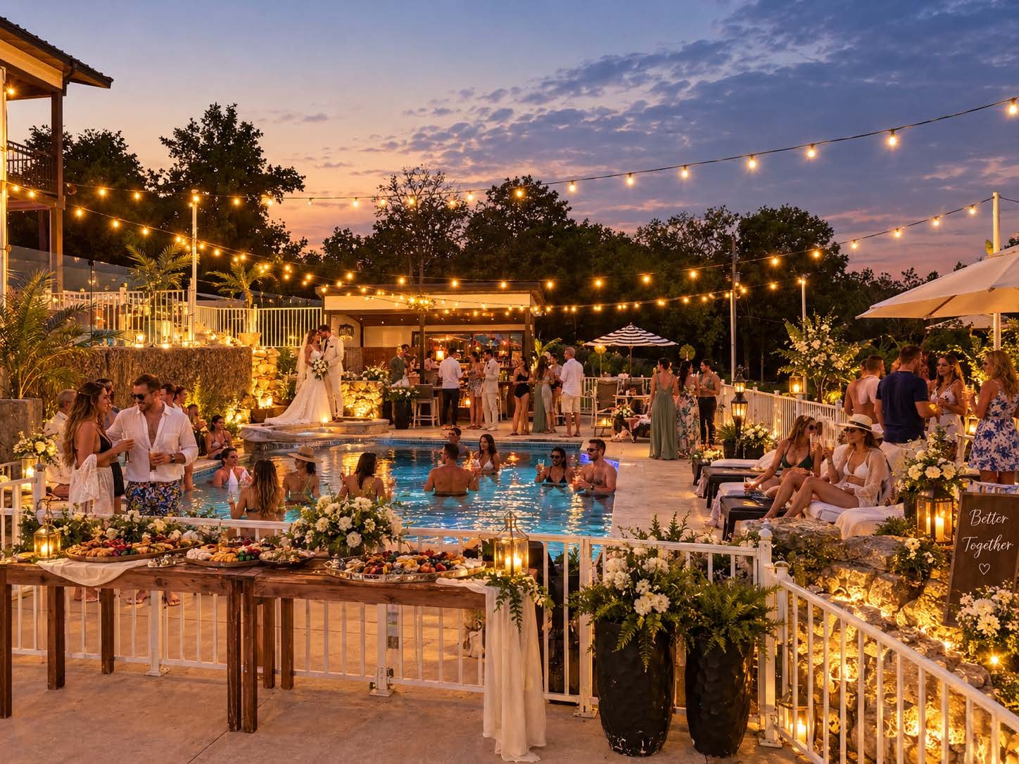 Wedding reception poolside at Table Rock Villas