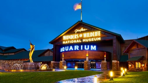 Wonders of Wildlife National Museum and Aquarium illuminated at night